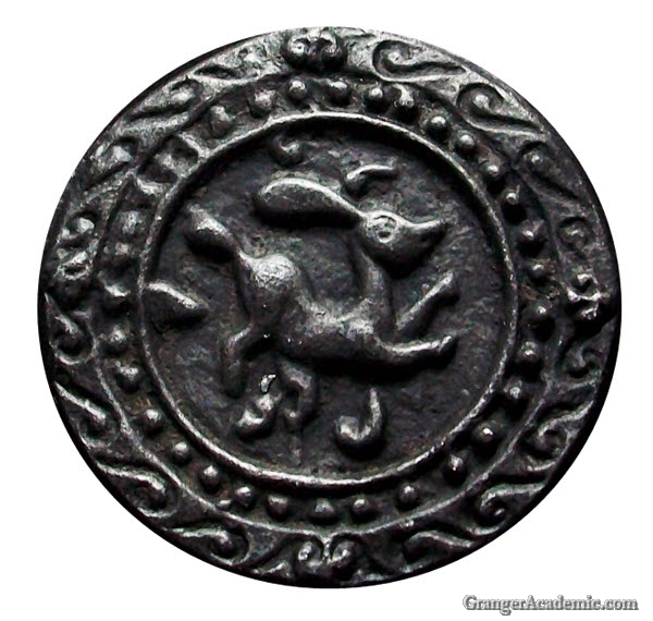 Bronze tin with rabbit and floral border from Óc Eo