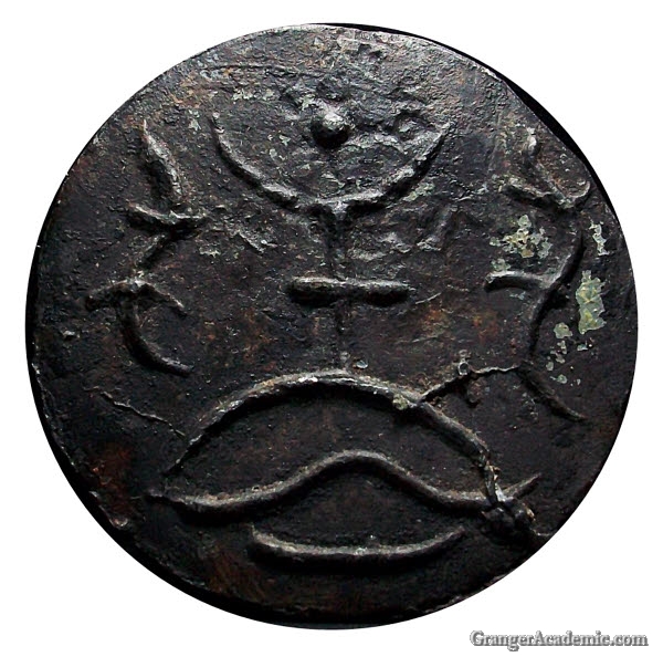 Bronze tin with ritual symbol from Óc Eo