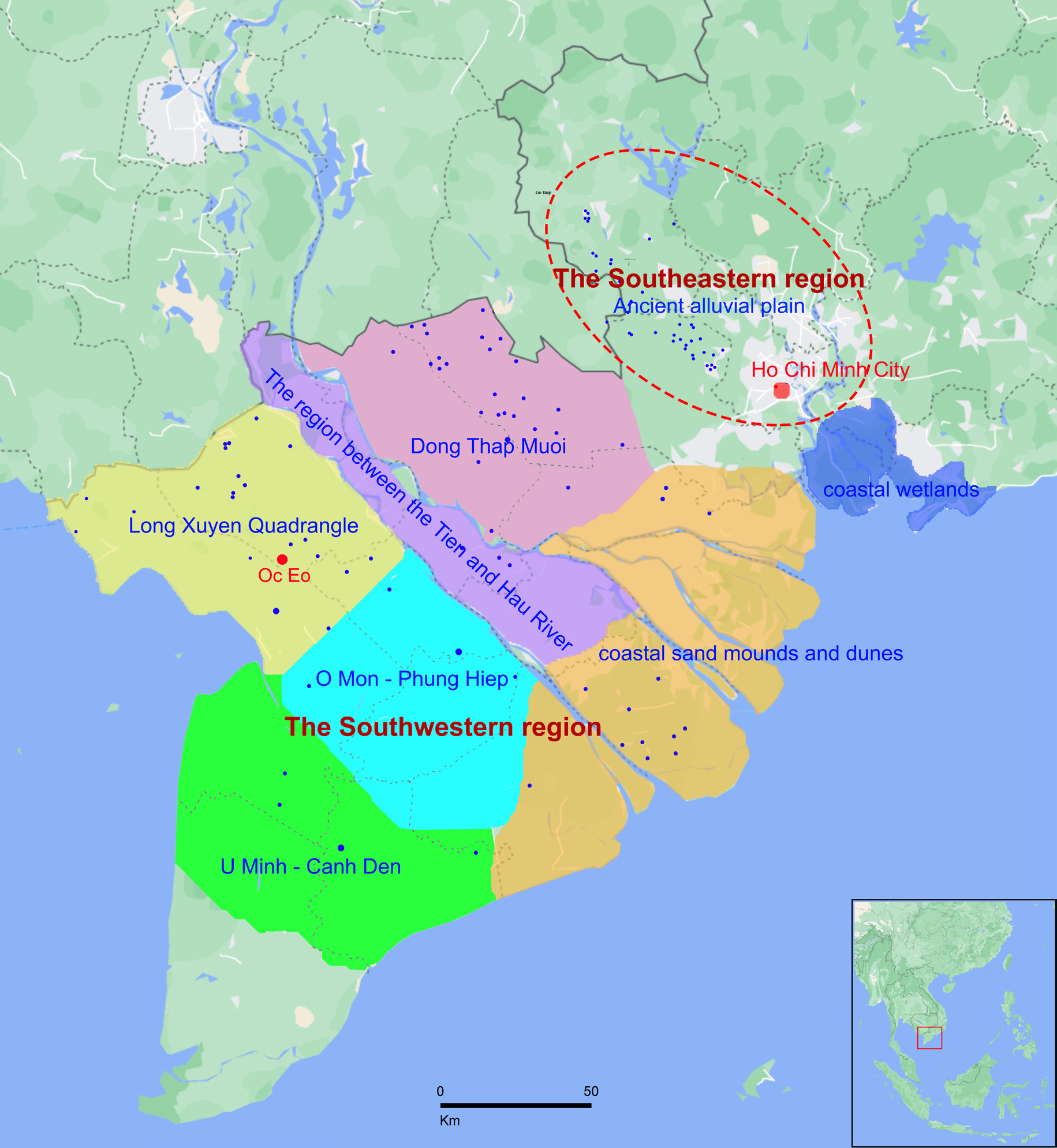 Geographical divisions of Southern Vietnam and Mekong Delta