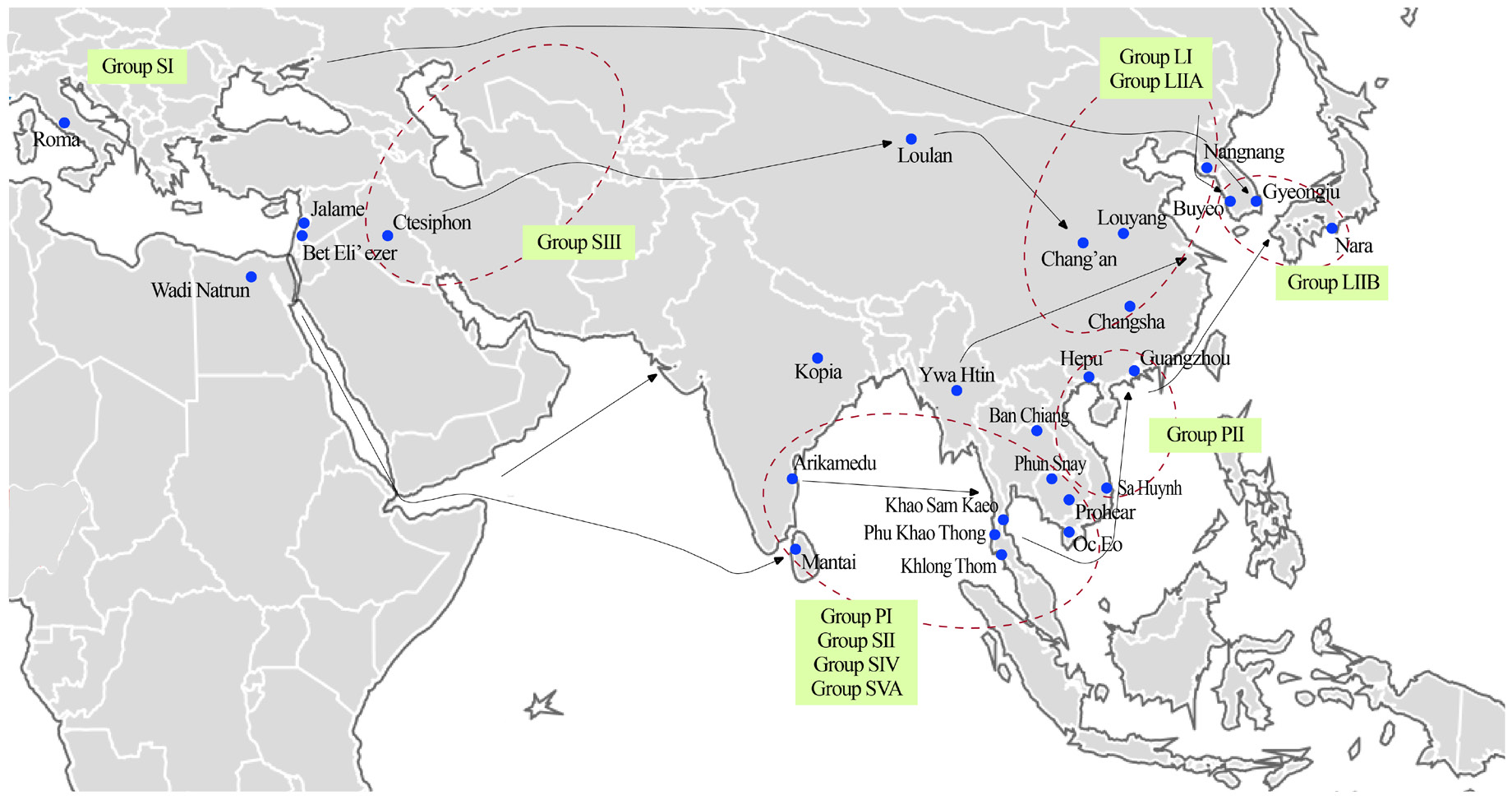Glass bead provenance and trade routes connecting Óc Eo to Southeast Asia and beyond