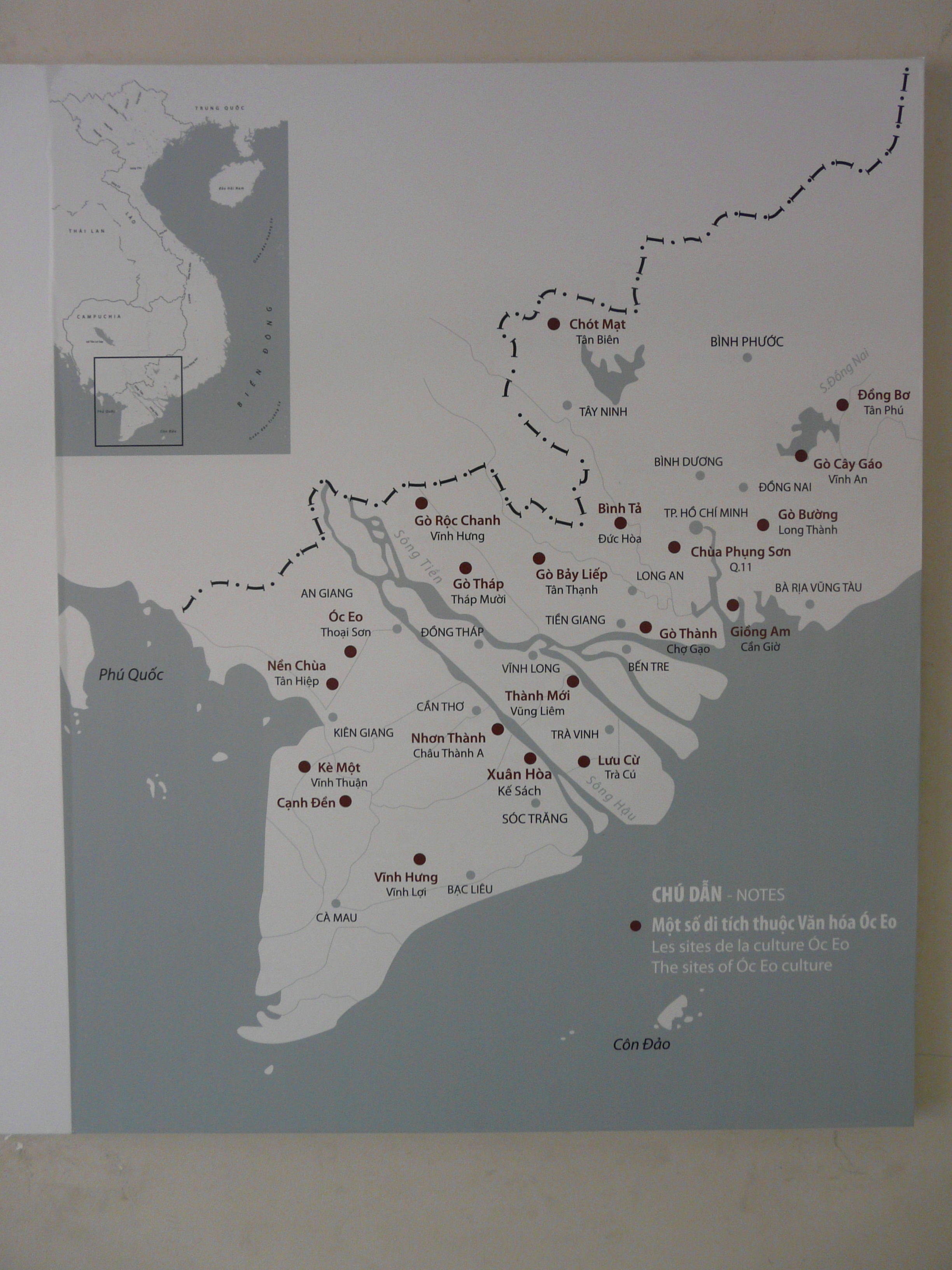 Map of Óc Eo culture archaeological sites in Southern Vietnam