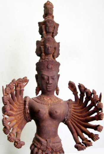 White stone Buddha and Brahman statues from Ba The